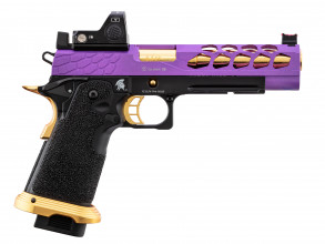 Photo PG9003-06 Airsoft GBB Stryk Hi-Capa 5.1 Purple and Gold Lancer Tactical Pistol with RMR