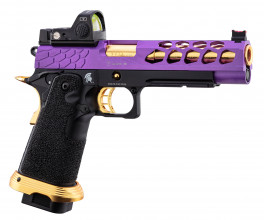 Photo PG9003-07 Airsoft GBB Stryk Hi-Capa 5.1 Purple and Gold Lancer Tactical Pistol with RMR