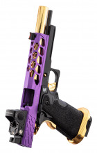 Photo PG9003-08 Airsoft GBB Stryk Hi-Capa 5.1 Purple and Gold Lancer Tactical Pistol with RMR