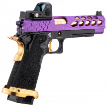 Photo PG9003-10 Airsoft GBB Stryk Hi-Capa 5.1 Purple and Gold Lancer Tactical Pistol with RMR